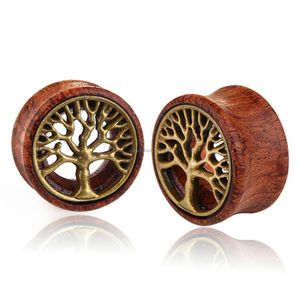 Retro Tree of Life Wood Ear Tunels Wtyczki Expander Nosze Ear Pieć Biżuteria dla mężczyzn Kobiet biżuteria wola