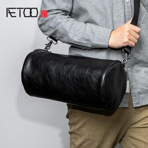 HBP AETOO Leather Cylinder Bag, Casual Sloping Bucket Bag, Street Trend Cowleather Men's Shoulder Bag