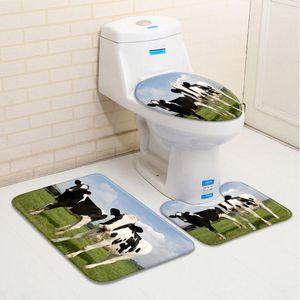 Maty kąpielowe 3 sztuk / zestaw Farm Cow Łazienka Mata Zestaw Dom Farmhouse Zwierząt Spadek Odbiornik Sezon Wzór Decor Water WC antypoślizgowy Dywan