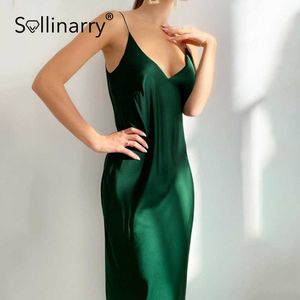 Sollinarry Solid Sold Slip Vestido Vestido Mulher Sexy V-Neck Fashion Party Halter Dress Feminino Primavera Verão Verão Elegante Vestido Senhoras 210709