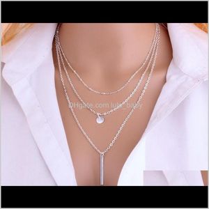 Chokers Necklaces & Pendants Jewelry Trendy Women Long Y Bar Coin Charm Necklace Simple Mtilayer Minimalist Sequins Chain For Girls(Gold, Si