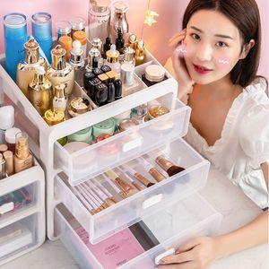 Cute Transparent Make Up Storage Box Organizer Drawers Organizers Box Desk Container Cosmetic Clear Storage Case Box Living Room 210315