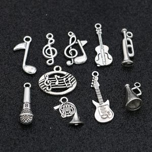 Antique Silver Plated Music Note Guitar Charms Pendant for Jewelry Making Bracelet Necklace DIY Accessories Craft Mix 20pcs