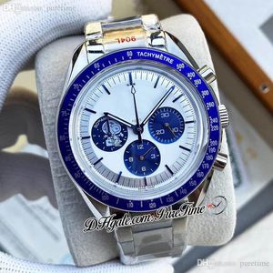 42 mm Miyota Quratz Chronograph Herrenuhr 310.32.42.50.02.001, blaue Keramiklünette, weißes Zifferblatt, Edelstahlarmband, Stoppuhr Puretime I11b2