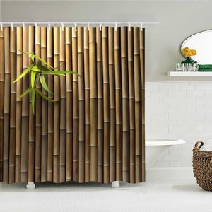 シャワーカーテン高品質の緑の竹生地のカーテン防水植物の葉のための浴室のための浴室のためのバスは12のフックで飾られています