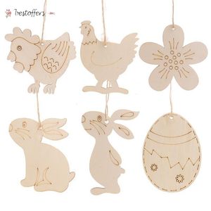 Wood Easter Egg Chick Pingente 10 pcs DIY Diy Easter Decoração Criativa Artware Festival Favores Favores Ornamento BDC21