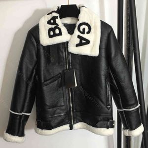 Designer women leather jacket coats Winter Top quality logo stitching fur sheepskin motorcycle jackets S-XXL bg1