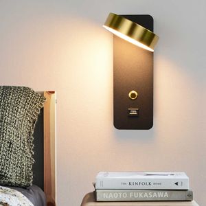 Luzes de parede LED com interruptor e interface usb moda branco lâmpadas de parede preto luminárias corredor corredor ao lado de iluminação arte sconce 210724