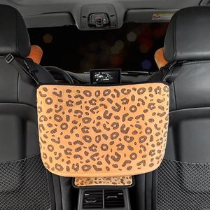 Car Organizer Rhinestone Brown Leopard Storage Bag Multi-Pockets Container Backseat Holder Stowing Tidying Women
