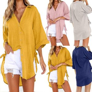 T-Shirt da donna Camicia lunga da donna con bottoni larghi Abito da donna in cotone Casual Top Camicetta Camicette oversize Primavera Blusas Mujer