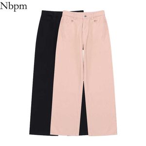 Nbpm Mode gewaschene Baggy Jeans Frau Hohe Taille Streetwear Mädchen Denim Hosen Hosen Schwarz Weiß Rosa Frühling Sommer 210529