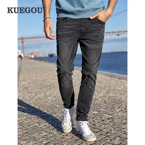KUEGOU Baumwolle Frühling Herbst Herren Jeans schwarz waschen die alten Vintage Slim Mode hochwertige Denim Hosen Hosen KK-2975 211120