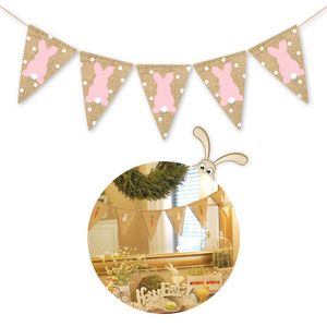 Easter Flag Linen Triangular Hanging Banner Colored Rabbit Carrots Pull Flags Home Decor Layout EasterDecorations Party Decoration WLL652