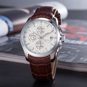 Hot Selling Brand Mens Klockor Brown Leather Quartz Multifunction Fashion Casual Watch Montres