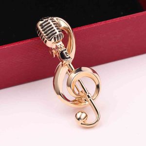 Microfono color oro Nota musicale Spille Spilla smaltata per donna Uomo Cantante Accessori per concerti per feste Gioielli regalo