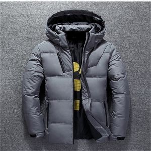 Pato para baixo jaqueta homens engrossar manga comprida com capuz para baixo zíper bolso casaco quente penas homens inverno para baixo jaqueta outwear casual 4xl 201225