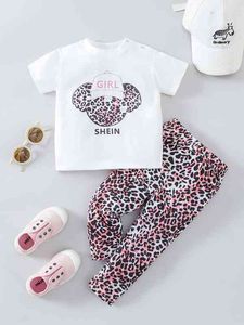 Pantaloni a t-shirt con stampa leopardata per bambini SHE