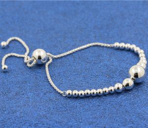 925 Sterling Silver Justerad String av pärlor Armband Passar för europeiska Pandora Style Smycken