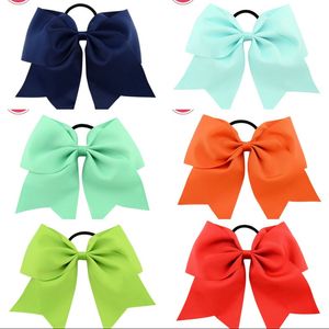 20Pcs 8 Inch Large Solid Cheerleading Ribbon Bows Grosgrain Cheer Bow Tie With Elastic Band Girls Rubber Hair Bands Beautiful HuiLin 322 U2