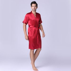 Sleepwear Mens Sleepwear Trevlig sommarmän Satin Silk Robe Casual Kimono Bathrobe Gown Kort ärm Nightlowown Lounge Wear Nightwear Soft Home