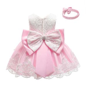 Mode baby flickor spets klänning 1: a födelsedag toddler dop kostym med bågar spanska chirstmas för infantil kläder 210529