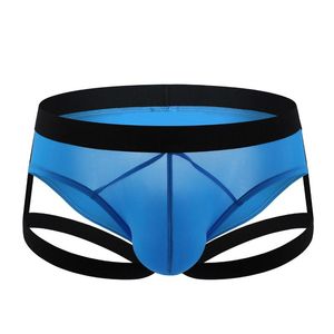 Underpants Sexy Men Ice Silk Briefs Underwear Bulge Penis Pouch Panties Leg Ring Straps With Harness Belt Male Lingerie Hombre203f