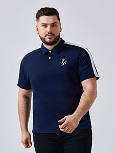 Extended Sizes Men Lightning & Striped Graphic Polo Shirt k3Kr#