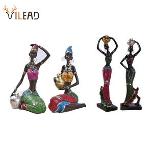 VILEAD 19cm 22cm Resin Ethnic Style African Beauty Figurines Creative Vintage Interior Decoration Crafts Ornaments For Home Gift 210607