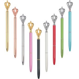 Creativity Crown-Adornment Crystal Pen Gem Ballpoint Ring Wedding Office Metal Rings Roller Ball Pens