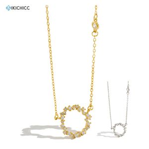 KIKICHICC 925 Sterling Silver Gold Circle Round Pendant Zircon Pave Long Chain Necklace Wedding Gift Fashion Jewelry For Women Q0531