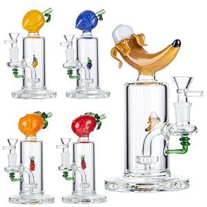 Heady Banana Glass Bongs Hookahs Unique Fruit Shape Waterpipes Bong Pineapple Peach Showerhead Perc Oil Dab Rigs Water Pipes With Bowl 7 Inch 14mm Joint