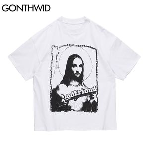 T-shirt Divertente Gesù Dio Cattivo amico Magliette Streetwear Harajuku Hip Hop Cacual T-shirt in cotone Moda Top manica corta 210602