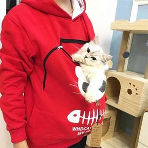 Kot kochanków Bluza Kangaroo Pies Pet Paw Drop Sweters Cuddle Studle Bluza Kieszonkowa Z Kapturem Zestaw 210805