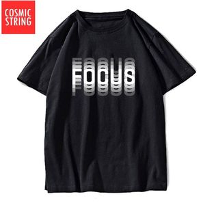 Cosmic String 100% Bawełna Krótki Rękaw Focus Print Mężczyźni T Shirt Casual Luźne Lato T Cool O-Neck T-Mężczyzna Tee 210706