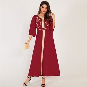 Estate Donne Delle Donne Vestito Rosso Elegante O Collo Semi-manica Maxi Beach Beach Beach Golden Edge Musilim Abiti lunghi Party Vestidos 210719