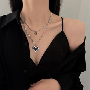 Wholesale double stack for sale - Group buy Pendant Necklaces Double Layer Black Mosaic Hollow Love Pixel Peach Heart Stacked Necklace Punk Harajuku Style Fashion Asymmetry Women s Jew