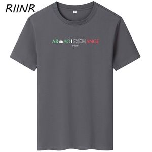 Riinr夏の男性のTシャツの手紙カラーブロックプリントラウンドネックソリッドカラー大型Tシャツ男性S-6XL 210716