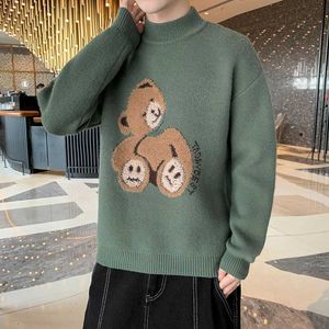 Koreanska mode tröja män streetwear höst vinter män tröja ull cashmere män björn grafisk stickad swaeter pullovers y0907