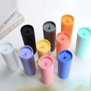 16oz Plastic tumblers Matte Skinny Tumbler Water Cup Double Wall Acrylic Water Bottle with Lid and Straw