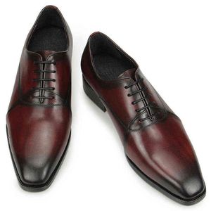 Dress Shoes Men Oxford Black Wine Red Zapatos Casuales De Los Hombres Handmade British Shoelaces Leather Workplace Business Shoe 220223