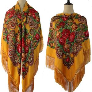 160 * 160 cm Kobiety Rosyjski Szal Kwadratowy Koc Scarf Damskie Frędzle Krajowe Szaliki Szale Retro Kwiatowy Wzór Headscarf Okłady 220106