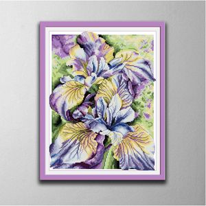 Aquarell-Iris-Blume, handgefertigt, Kreuzstich-Bastelwerkzeuge, Stickerei, Handarbeitssets, gezählter Druck auf Leinwand, DMC 14 CT, 11 CT, Gemälde für Heimdekoration