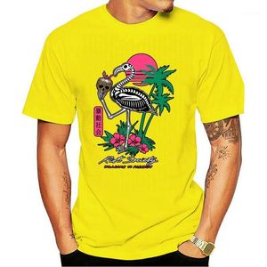 Camisetas dos homens da luva curta da sociedade do motim camiseta - flamingo tropical do esqueleto, adultos pretos