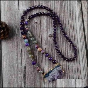 Pendant Necklaces & Pendants Jewelry Luxury Women Necklace Natural Amethysts Slice Mixed Stones Beads Knotted Ethnic Wholesale 210323 Drop D