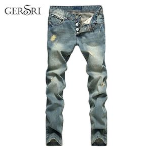 Europäischer amerikanischer Stil, modische Jeans, Denim-Loch-Marke, gespleißt, gerade Herren, blaue klassische Hose, große Größe 220311