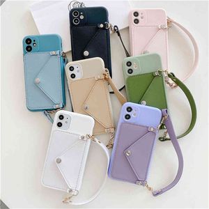 Wallets With Hanging Rope Phone Cases For Samsung S21 S20 FE A52 A72 A51 A71 Note 20 10 Soft Card Strap Holder Back Cover