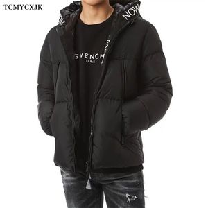 Męska zimowa kurtka w dół moda haftowane litery z kapturem mężczyźni plus rozmiar luźny casual ciepły S 211214