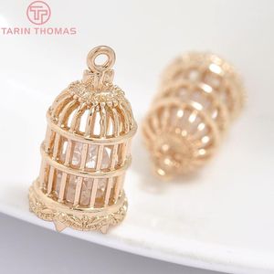 Charms 2PCS 11x21MM 24K Champagne Gold Color Plated Brass With Zircon Bird Cage Pendants High Quality Diy Jewelry Accessories