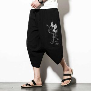 Lato Bawełniane Spodnie Harema Mężczyźni Dorywczo Hip Hop Spodnie Cross Bloomers Długość łydki Spodnie Joggers Streetwear X0723