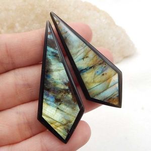 Naturlig ädelsten labradorit med obsidian intarsia mode kvinna örhängen pärlor för smycken gör 51x20x4mm11,9g h1015